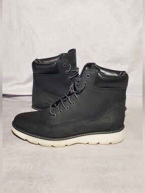 Timberland Keely Black Leather Lace-Up Ankle Boots with White Sole Size 7